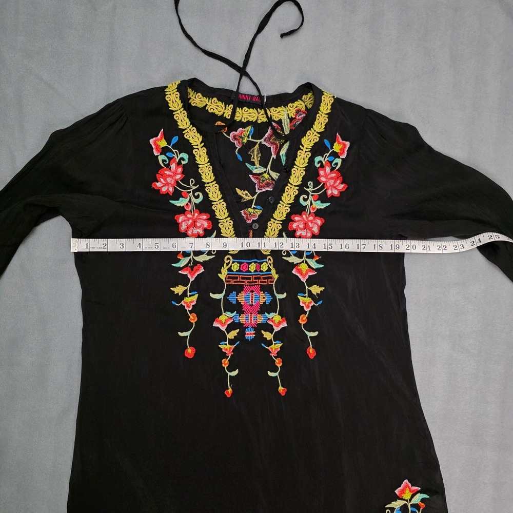 Johnny Was Blouse Women S Black Floral Embroidered Boho Rayon Peasant Top - Picture 7 of 13